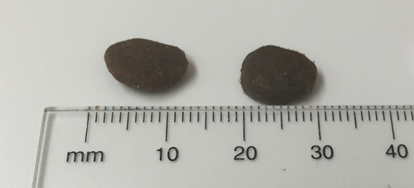 オリジンキャットフード2種類の粒の大きさ比較